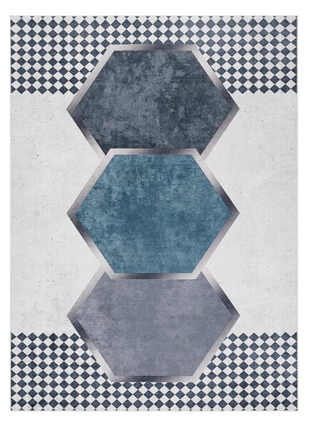 ANDRE 1863 covor lavabil Caro, geometric anti-alunecare - alb / negru