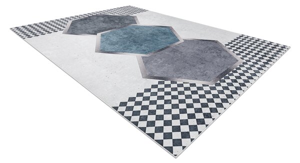 ANDRE 1863 covor lavabil Caro, geometric anti-alunecare - alb / negru