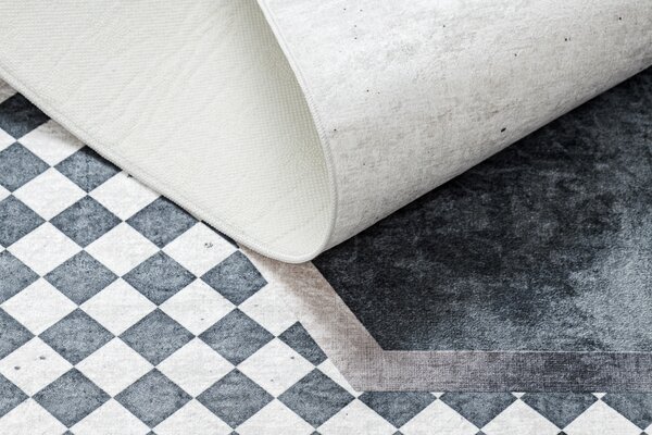 ANDRE 1863 covor lavabil Caro, geometric anti-alunecare - alb / negru
