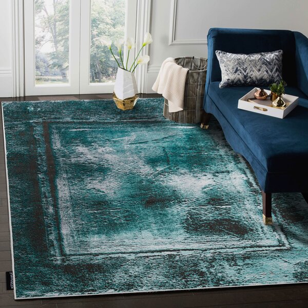 Covor DE LUXE modern 634 Cadru vintage - structural verde / antracit