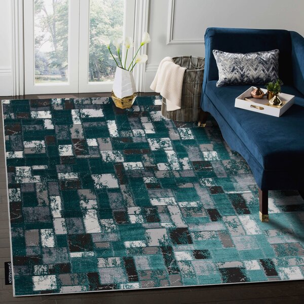 Covor DE LUXE modern 6768 Geometric - structural verde / antracit