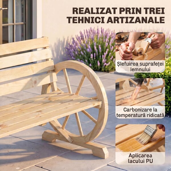 Outsunny Banca Country Fonta 127×60×85 cm – 2‑locuri cu Cotiere Rotative Neagra | Aosom Romania