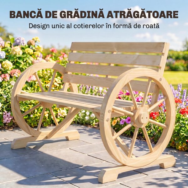 Outsunny Banca Country Fonta 127×60×85 cm – 2‑locuri cu Cotiere Rotative Neagra | Aosom Romania