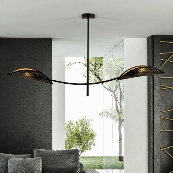Lustră pe tijă LOTUS 2xE14/10W/230V negru/auriu