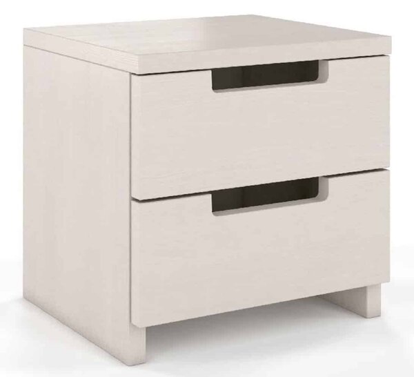 Noptieră lemn masiv TerraCraft 2 Sertare Pin, 40 × 35 × 38 cm - Alb Pur