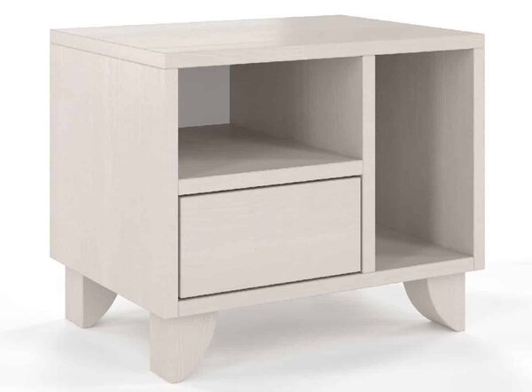 Noptieră lemn masiv TerraCraft 1 Sertar 2 Rafturi Pin, 45 × 35 × 39 cm - Alb Pur