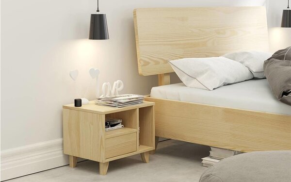 Noptieră lemn masiv TerraCraft 1 Sertar 2 Rafturi Pin, 45 × 35 × 39 cm - Alb Pur