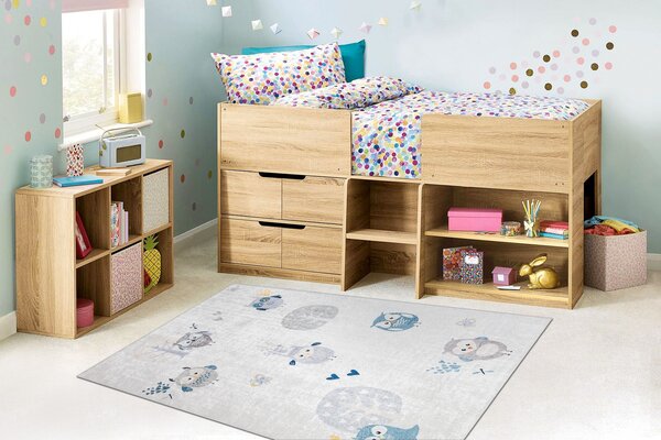 BAMBINO 1161 covor lavabil Bufnițe pentru copii anti-alunecare - gri