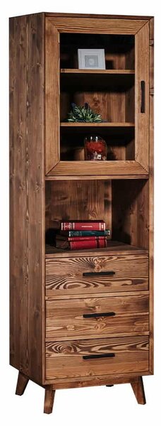 Vitrină lemn masiv Timeless 3 Sertare 1 Ușă 1 Nișă Whisky, 55 × 45 × 190 cm - Usă de sticlă