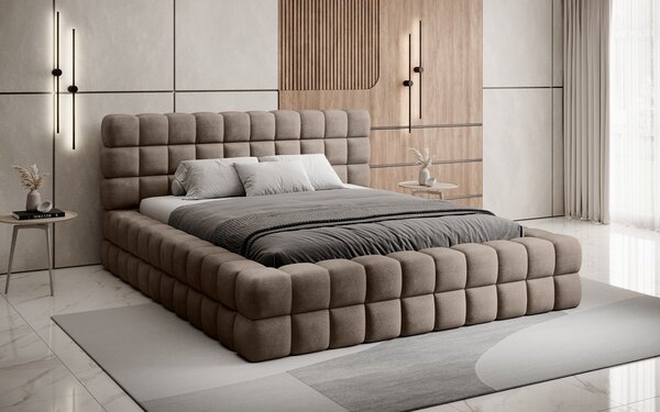 Pat lemn masiv Tapitat Tetrix Personalizabil 140/160/180x200cm - 140x200, Touch 24