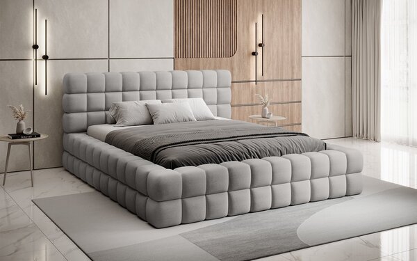 Pat lemn masiv Tapitat Tetrix Personalizabil 140/160/180x200cm - 140x200, Touch 24