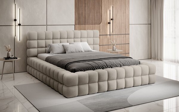 Pat lemn masiv Tapitat Tetrix Personalizabil 140/160/180x200cm - 140x200, Touch 24