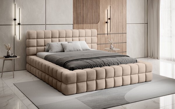 Pat lemn masiv Tapitat Tetrix Personalizabil 140/160/180x200cm - 140x200, Touch 24
