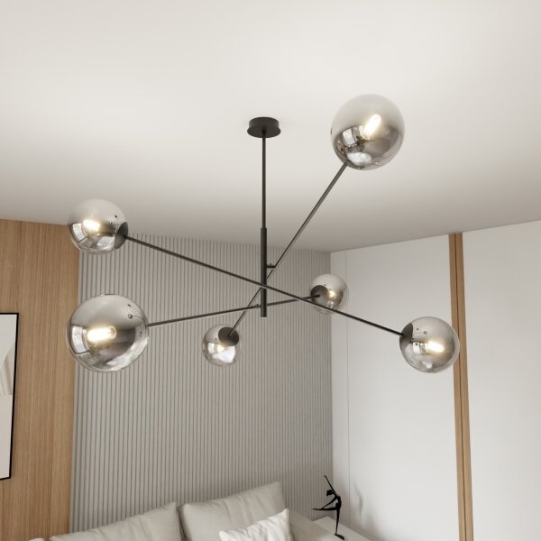 Lustră pe tijă LINEAR 6xE14/10W/230V negru/gri