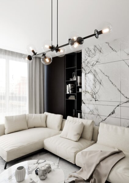 Lustră pe cablu ROSSI 8xE14/10W/230V negru/transparent
