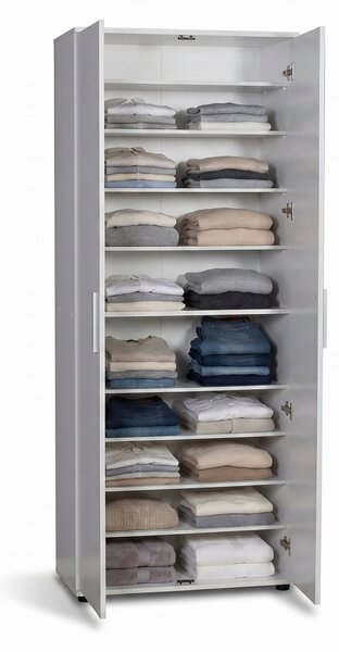 Dulap Multifunctional Adore Porto, 2 usi, 8 rafturi, Alb, 76x187x36 cm