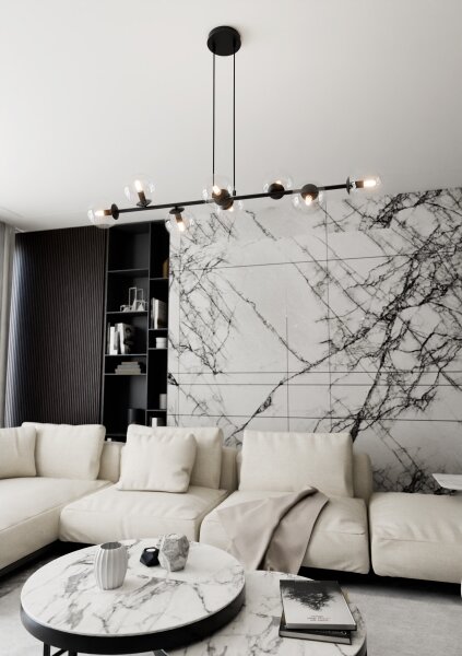 Lustră pe cablu ROSSI 8xE14/10W/230V negru/transparent