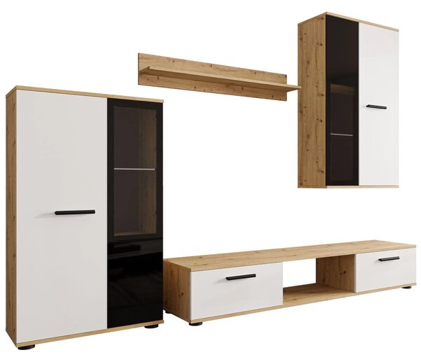 Mobilier living Fletcher (stejar artisan + Alb) (fără iluminat). 1059023