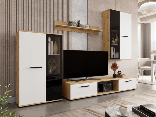 Mobilier living Fletcher (stejar artisan + Alb) (fără iluminat). 1059023