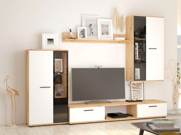Mobilier living Fletcher (stejar artisan + Alb) (fără iluminat). 1059023