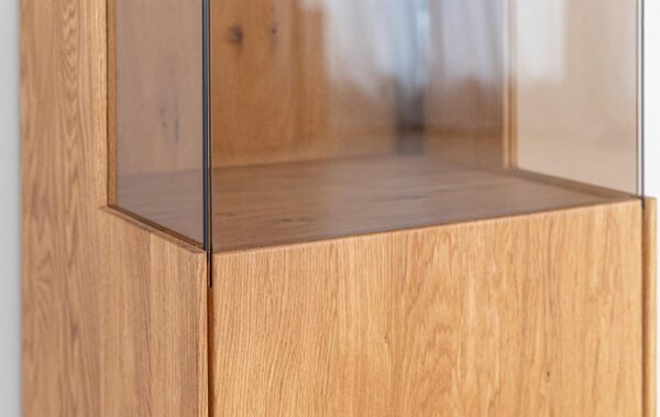 Vitrină lemn masiv Aurora Iluminată Stejar, 43 × 37 × 205 cm - Deschidere Dreapta