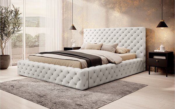 Pat lemn masiv Principe Tapitat Stofa Lada de Depozitare Personalizabil - 140x200