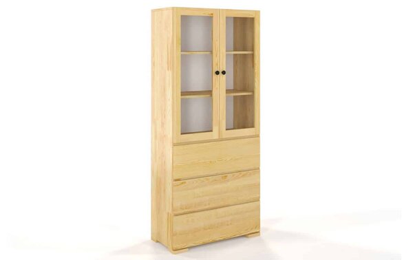 Vitrină lemn masiv TerraCraft Pin 3 Sertare, 80 × 38 × 182 cm - Natural
