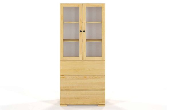 Vitrină lemn masiv TerraCraft Pin 3 Sertare, 80 × 38 × 182 cm - Natural