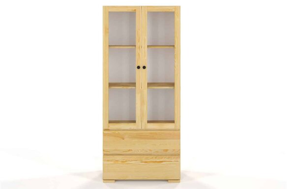Vitrină lemn masiv TerraCraft Pin 2 Sertare, 80 × 38 × 182 cm - Natural