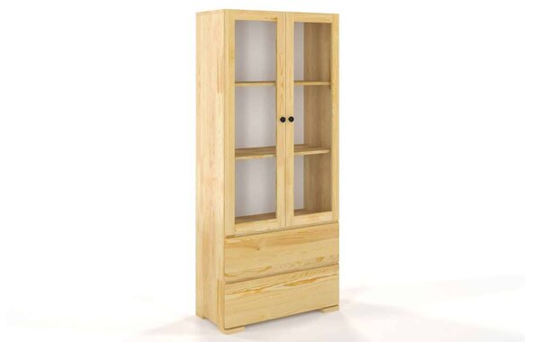Vitrină lemn masiv TerraCraft Pin 2 Sertare, 80 × 38 × 182 cm - Natural