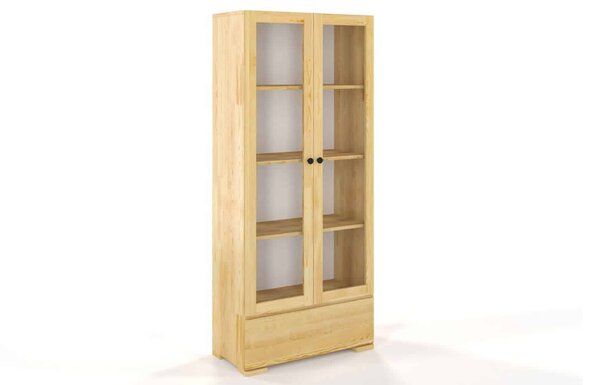 Vitrină lemn masiv TerraCraft Pin 1 Sertar, 80 × 38 × 182 cm - Natural