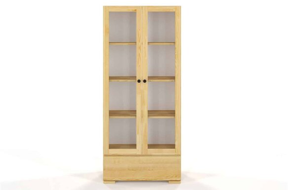Vitrină lemn masiv TerraCraft Pin 1 Sertar, 80 × 38 × 182 cm - Natural