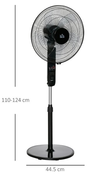 HOMCOM Ventilator de Podea cu Telecomandă, Reglabil pe Înălțime, 3 Viteze, Unghi de Înclinare Reglabil, Metal, Negru, Ø44,5x110-124H cm | Aosom Romania