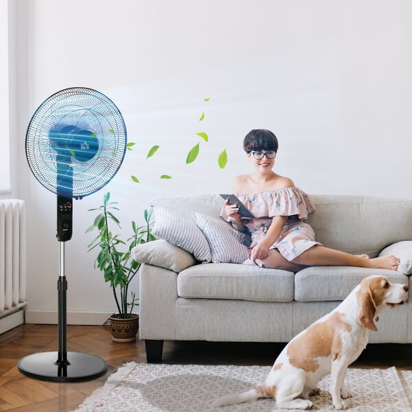 HOMCOM Ventilator de Podea cu Telecomandă, Reglabil pe Înălțime, 3 Viteze, Unghi de Înclinare Reglabil, Metal, Negru, Ø44,5x110-124H cm | Aosom Romania