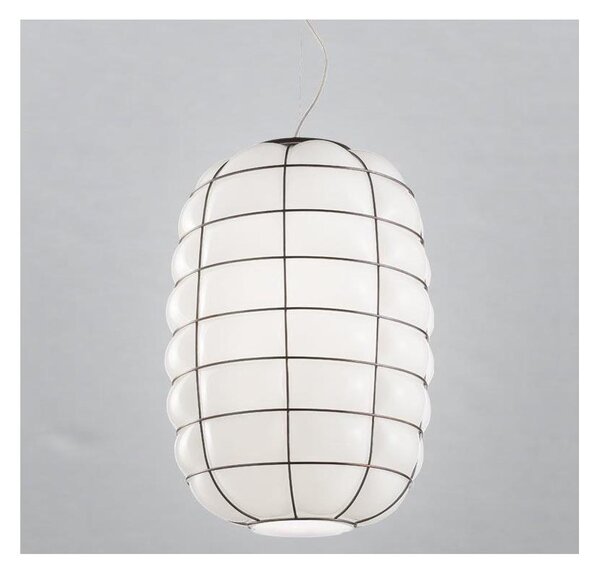 Lustră pe cablu SIRU LANTERNA 1xE27/60W/230V d. 32 cm negru/alb sticlă venețiană