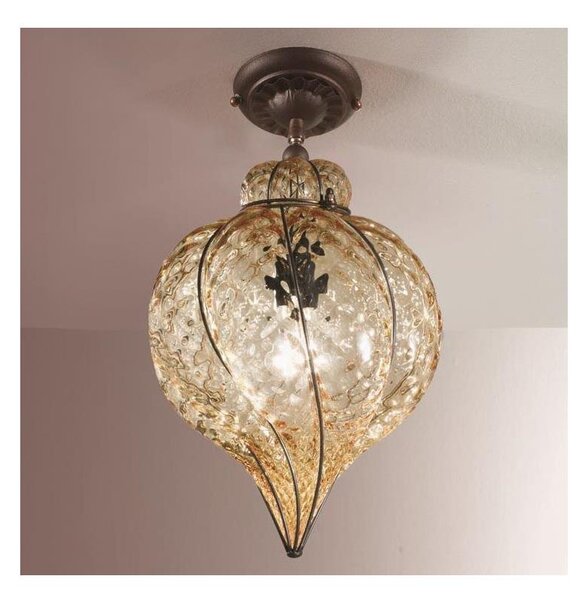 Lustră pe cablu SIRU GOCCIA 1xE27/60W/230V d .25 cm bej/maro sticlă venețiană