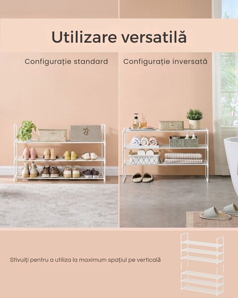 Raft pentru pantofi TORINO, 3 polițe, 30x92x55cm, alb SongmicsHome