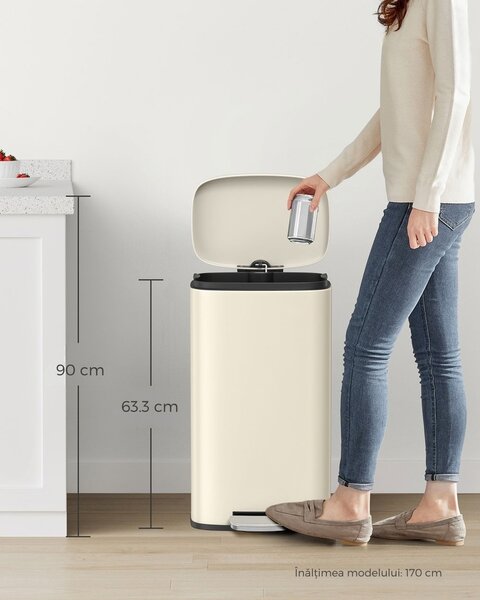 Coș de gunoi cu închidere lentă SLOW, 30L, bej SongmicsHome