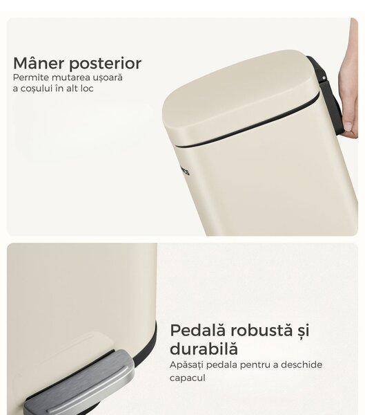 Coș de gunoi cu închidere lentă SLOW, 30L, bej SongmicsHome