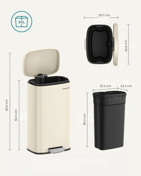 Coș de gunoi cu închidere lentă SLOW, 30L, bej SongmicsHome