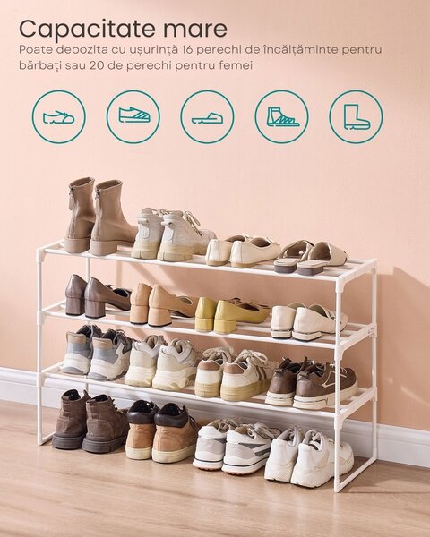 Raft pentru pantofi TORINO, 3 polițe, 30x92x55cm, alb SongmicsHome