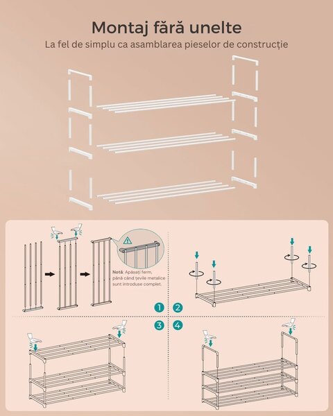 Raft pentru pantofi TORINO, 3 polițe, 30x92x55cm, alb SongmicsHome