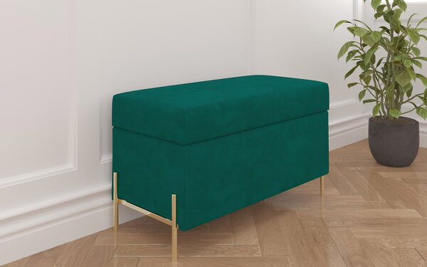 Băncuță lemn masiv Tapițată Zoe, 80 × 37 × 46 cm - Green