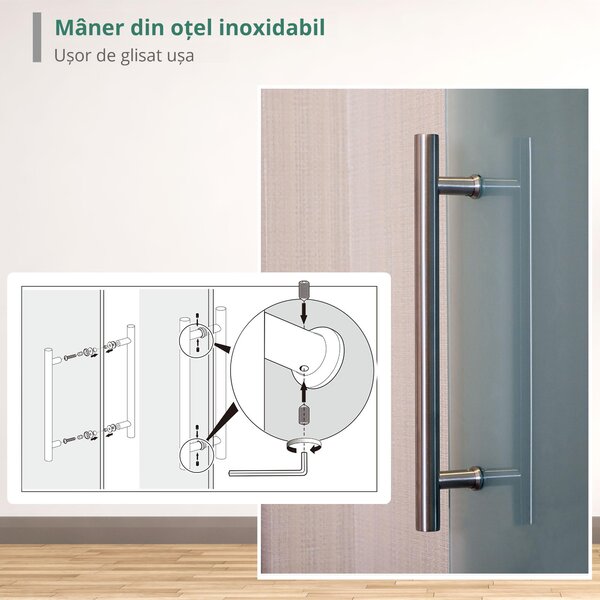 HOMCOM Ușă Glisantă din Sticlă Temperată Satinată, Kit Complet cu Șină și Mâner, 90x205cm | Aosom Romania