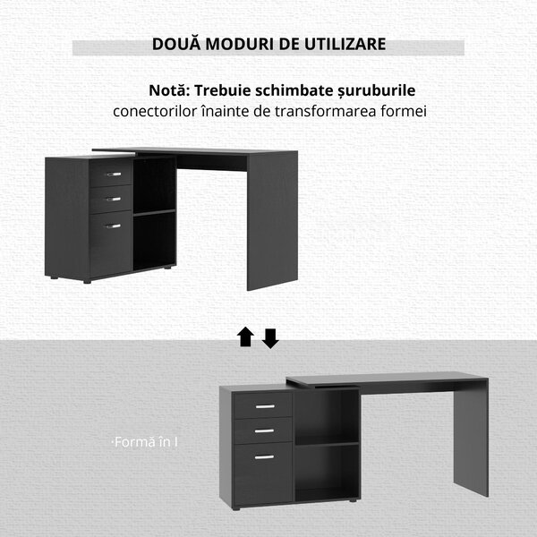 HOMCOM Masa de Birou de colt cu Sertar, pentru Birou si Casa, in Forma de L, Neagra