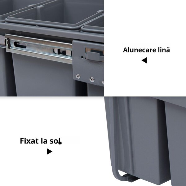Homcom Cos Gunoi Ecologic 40L – 3 Compartimente Separate, Gri | Aosom Romania