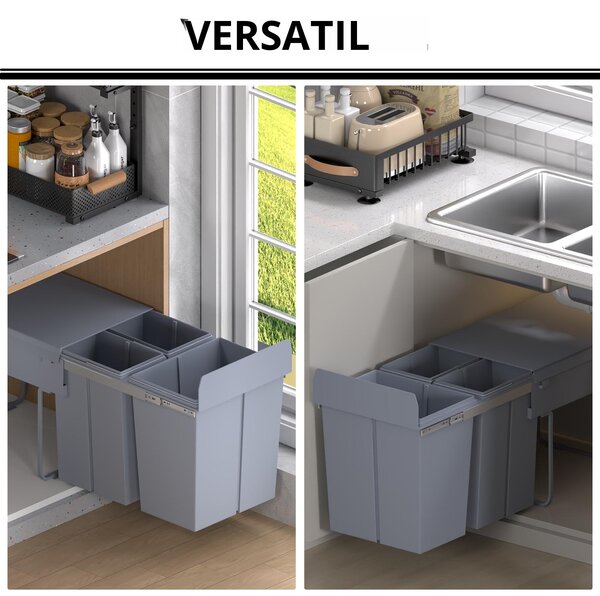 Homcom Cos Gunoi Ecologic 40L – 3 Compartimente Separate, Gri | Aosom Romania