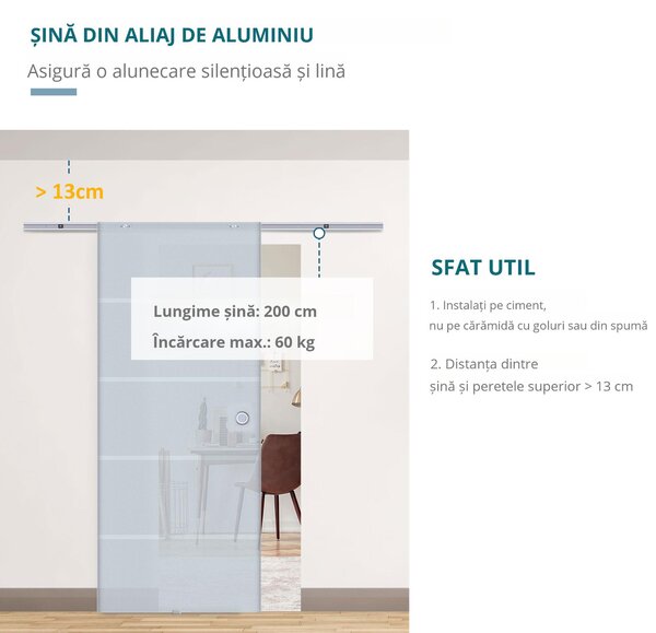 HOMCOM usa glisanta sticla cu sina,90x205x0.8 cm | Aosom Romania