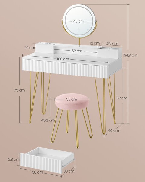 Masa de toaleta si machiaj Alb Vasagle 100x40x134.6 cm