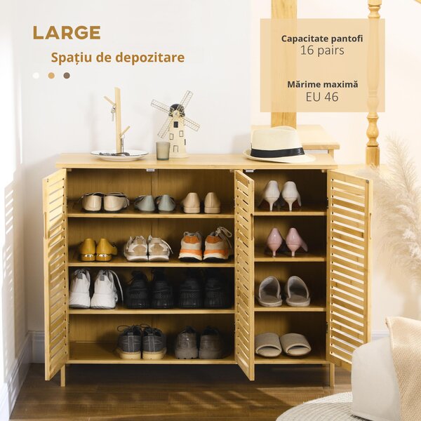 HOMCOM Suport pentru Încălțăminte, Dulap Mobil cu 8 Rafturi, Comodă pentru Încălțăminte, 100x35x80 cm, Lemn Natural | Aosom Romania